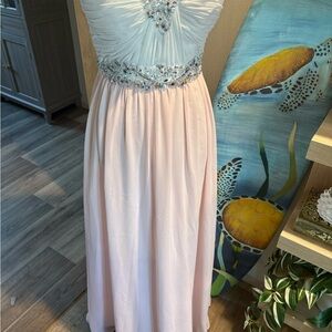 Embellished White and Pink Sweetheart Gown